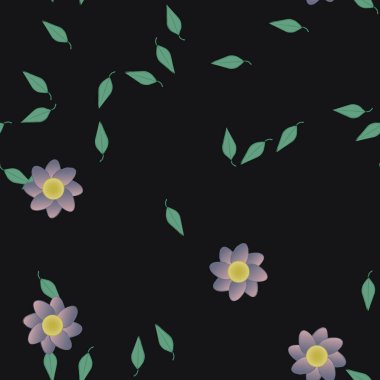 Basit çiçek ve yeşil yapraklı tasarım kompozisyonu, vektör illüstrasyonu