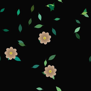 Basit renkli çiçekler ve yeşil yapraklı vektör şablonu