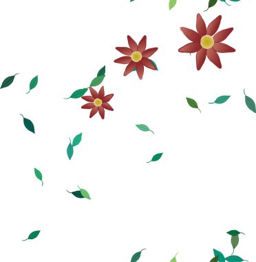 Basit renkli çiçekler ve yeşil yapraklı vektör şablonu