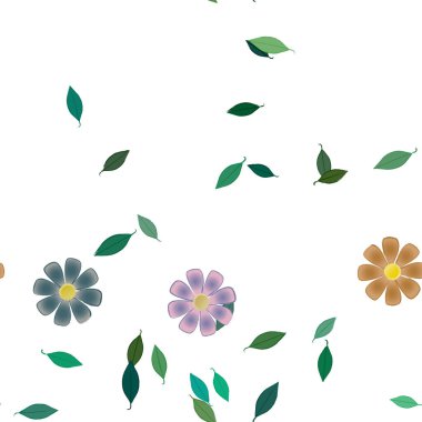 Basit renkli çiçekler ve yeşil yapraklı vektör şablonu