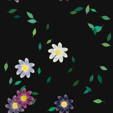 Basit çiçek ve yeşil yapraklı tasarım kompozisyonu, vektör illüstrasyonu