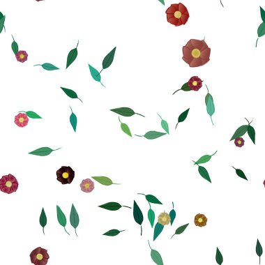 Basit renkli çiçekler ve yeşil yapraklı vektör şablonu