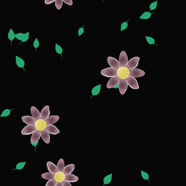 Basit renkli çiçekler ve yeşil yapraklı vektör şablonu