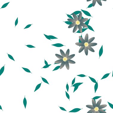 Basit renkli çiçekler ve yeşil yapraklı vektör şablonu