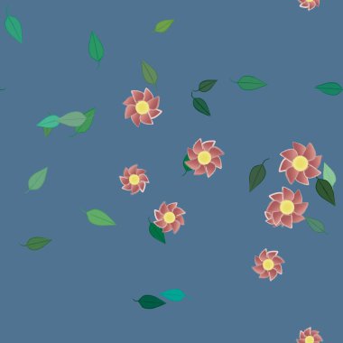 Basit renkli çiçekler ve yeşil yapraklı vektör şablonu