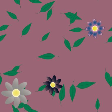 Basit çiçek ve yeşil yapraklı tasarım kompozisyonu, vektör illüstrasyonu