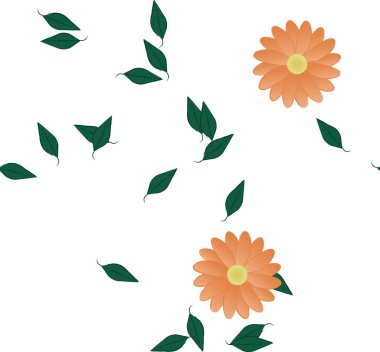 Basit çiçek ve yeşil yapraklı tasarım kompozisyonu, vektör illüstrasyonu