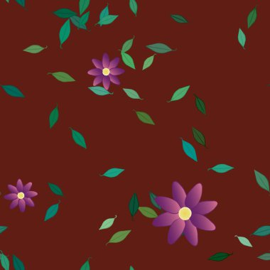 Basit çiçek ve yeşil yapraklı tasarım kompozisyonu, vektör illüstrasyonu