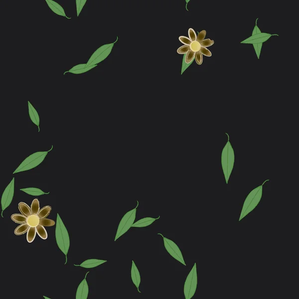 Flores Simples Con Hojas Verdes Composición Libre Ilustración Vectorial — Vector de stock