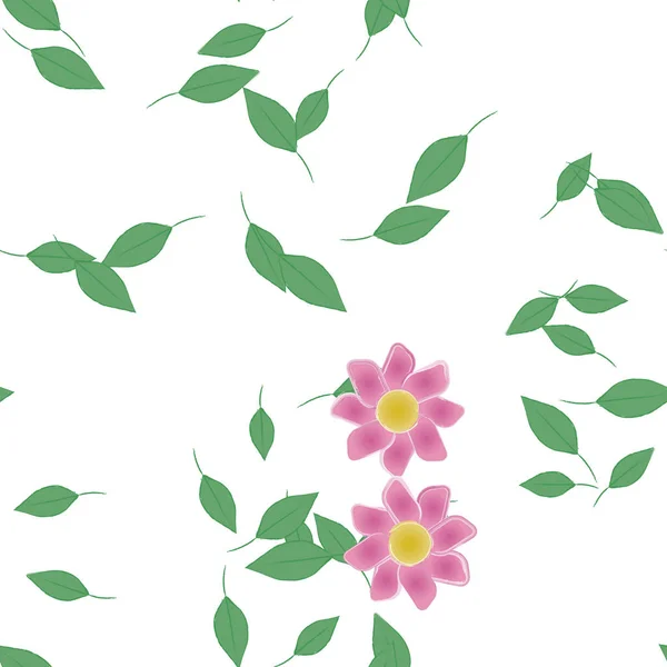 Modèle Vectoriel Avec Des Fleurs Colorées Simples Des Feuilles Vertes — Image vectorielle