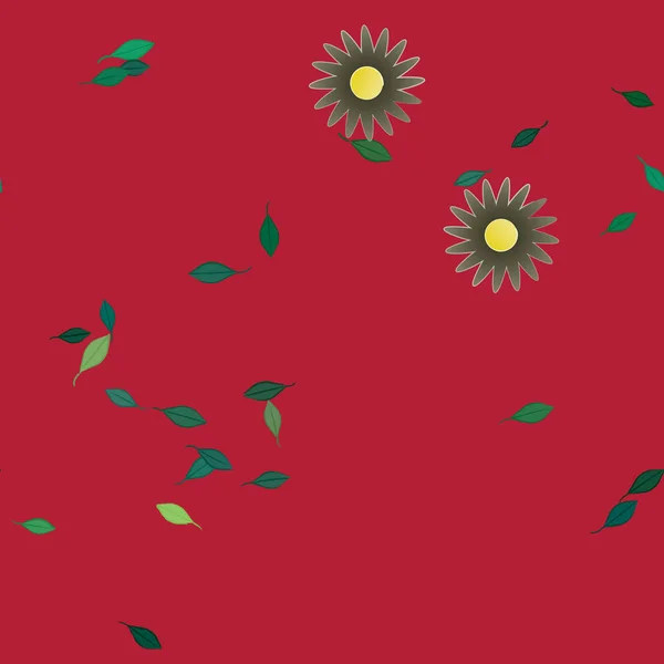 Composition Design Avec Fleurs Simples Feuilles Vertes Illustration Vectorielle — Image vectorielle