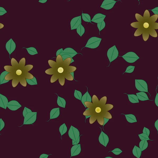 Flores Coloridas Simples Hojas Verdes Para Papel Pintado Ilustración Del — Vector de stock