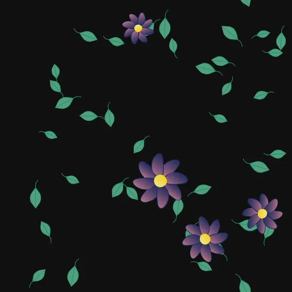 Composition Design Avec Fleurs Simples Feuilles Vertes Illustration Vectorielle — Image vectorielle