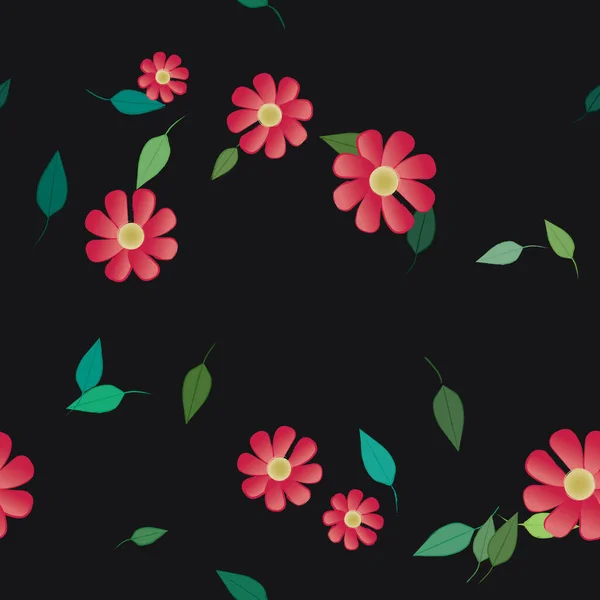 Flores Simples Con Hojas Verdes Composición Libre Ilustración Vectorial — Archivo Imágenes Vectoriales