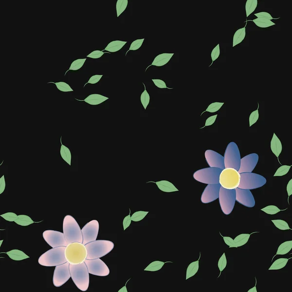 Flores Simples Con Hojas Verdes Composición Libre Ilustración Vectorial — Archivo Imágenes Vectoriales