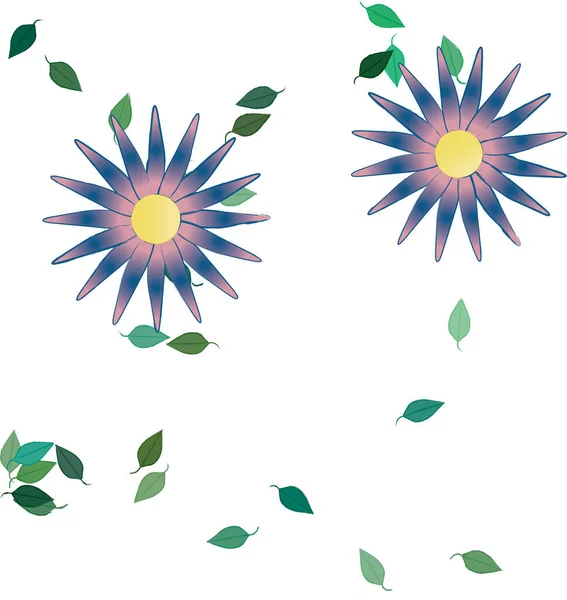 Flores Simples Con Hojas Verdes Composición Libre Ilustración Vectorial — Archivo Imágenes Vectoriales