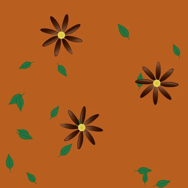 Plantilla Vector Con Flores Coloridas Simples Hojas Verdes — Vector de stock