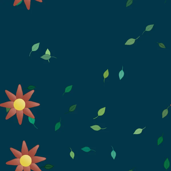 Flores Simples Con Hojas Verdes Composición Libre Ilustración Vectorial — Vector de stock