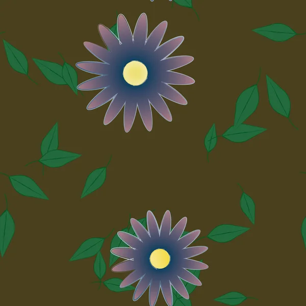simple colorful flowers and green leaves for wallpaper, vector illustration