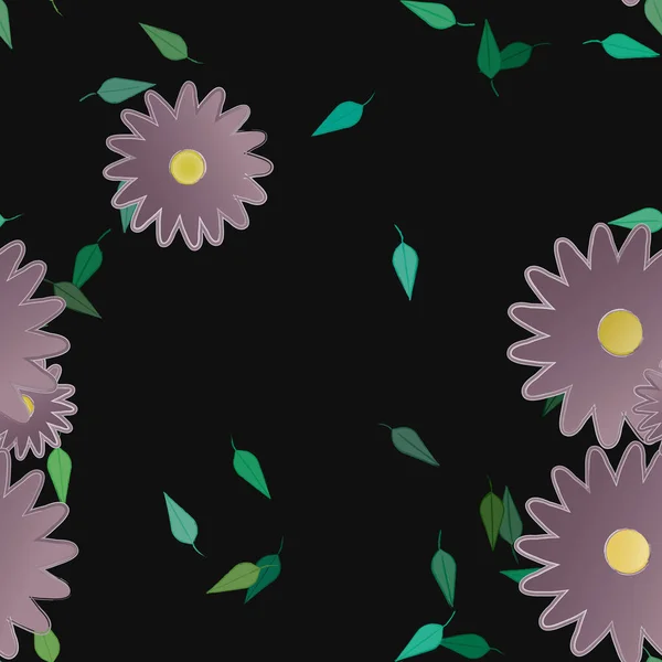 Fleurs Colorées Simples Feuilles Vertes Pour Papier Peint Illustration Vectorielle — Image vectorielle