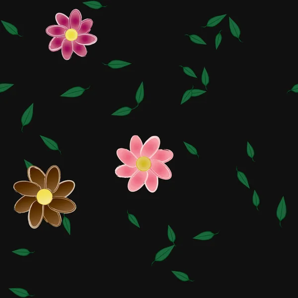 Composição Design Com Flores Simples Folhas Verdes Ilustração Vetorial — Vetor de Stock