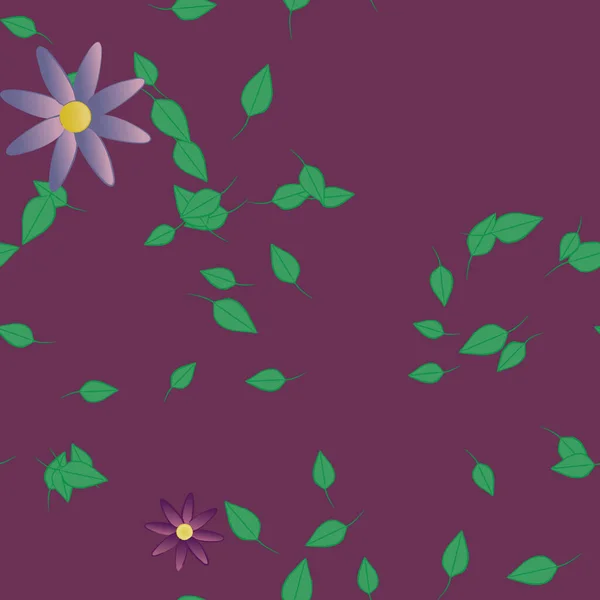 Fleurs Colorées Simples Feuilles Vertes Pour Papier Peint Illustration Vectorielle — Image vectorielle