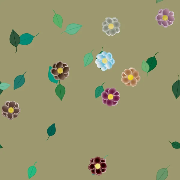 Fleurs Colorées Simples Feuilles Vertes Pour Papier Peint Illustration Vectorielle — Image vectorielle