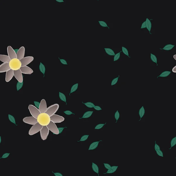 Basit Renkli Çiçekler Yeşil Yapraklı Vektör Şablonu — Stok Vektör