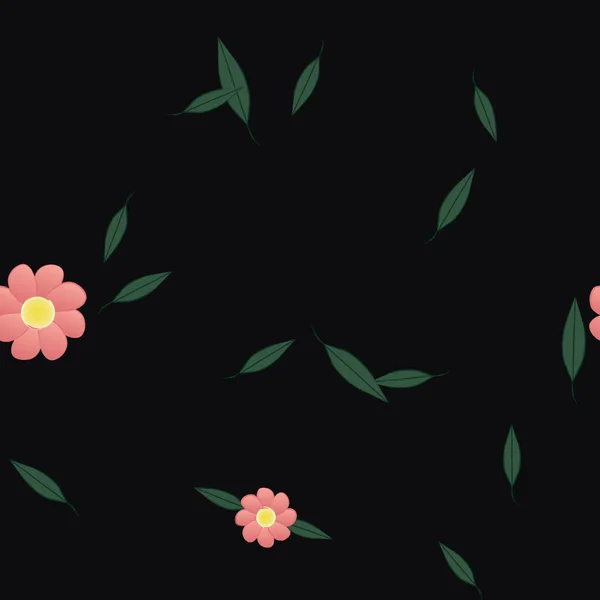 Composition Design Avec Fleurs Simples Feuilles Vertes Illustration Vectorielle — Image vectorielle