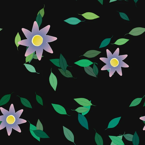 Composição Design Com Flores Simples Folhas Verdes Ilustração Vetorial —  Vetores de Stock