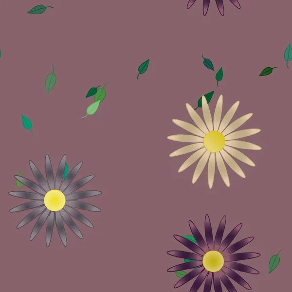 Flores Simples Con Hojas Verdes Composición Libre Ilustración Vectorial — Vector de stock