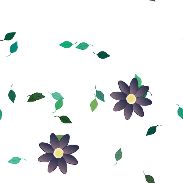 Flores Simples Com Folhas Verdes Composição Livre Ilustração Vetorial —  Vetores de Stock