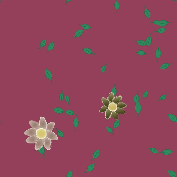 Flores Simples Con Hojas Verdes Composición Libre Ilustración Vectorial — Archivo Imágenes Vectoriales