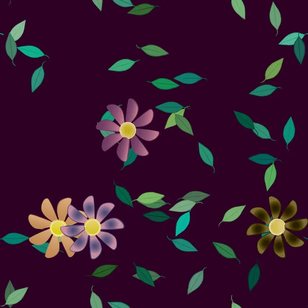 Fleurs Colorées Simples Feuilles Vertes Pour Papier Peint Illustration Vectorielle — Image vectorielle