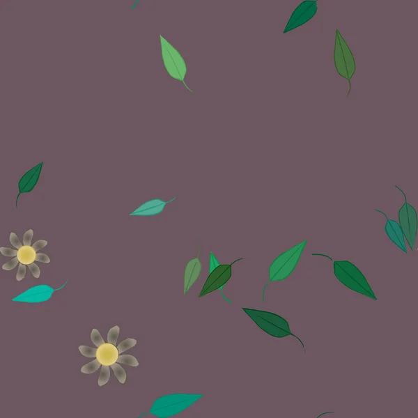 Composition Design Avec Fleurs Simples Feuilles Vertes Illustration Vectorielle — Image vectorielle