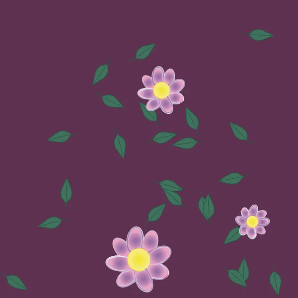 Fleurs Simples Avec Des Feuilles Vertes Composition Libre Illustration Vectorielle — Image vectorielle