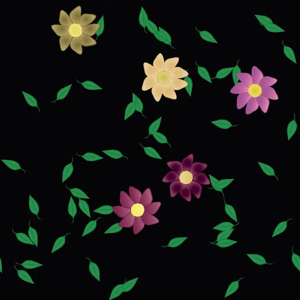 Composition Design Avec Fleurs Simples Feuilles Vertes Illustration Vectorielle — Image vectorielle