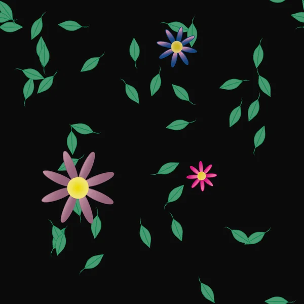Einfache Bunte Blumen Und Grüne Blätter Für Tapete Vektorillustration — Stockvektor