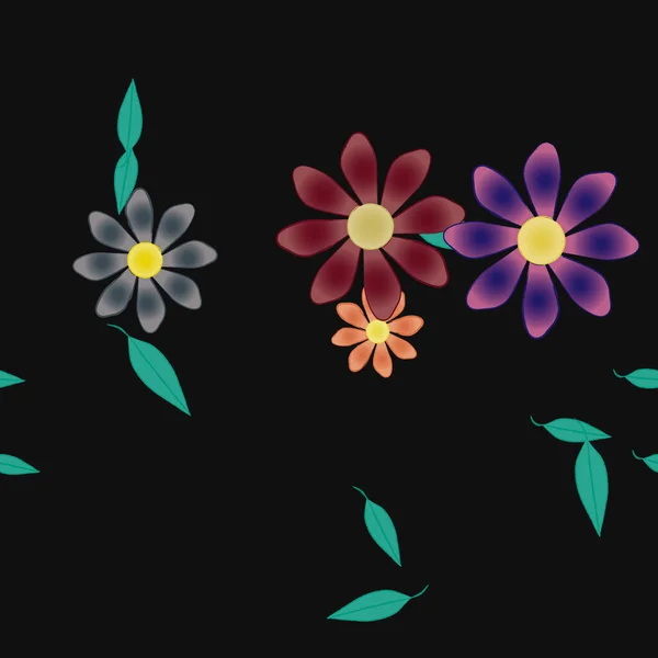 Plantilla Vector Con Flores Coloridas Simples Hojas Verdes — Vector de stock