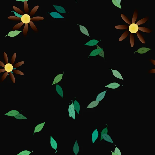 Eenvoudige Kleurrijke Bloemen Groene Bladeren Voor Behang Vector Illustratie — Stockvector