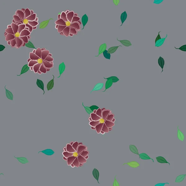 Fleurs Colorées Simples Feuilles Vertes Pour Papier Peint Illustration Vectorielle — Image vectorielle