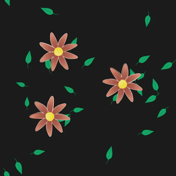 Απλά Πολύχρωμα Λουλούδια Και Πράσινα Φύλλα Για Ταπετσαρία Διανυσματική Απεικόνιση — Διανυσματικό Αρχείο