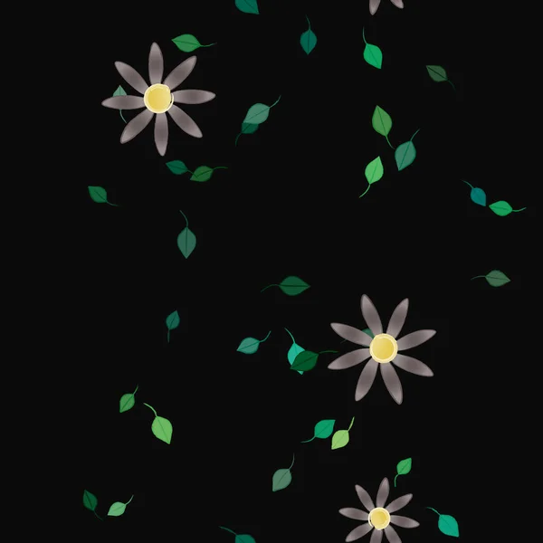 Flores Simples Con Hojas Verdes Composición Libre Ilustración Vectorial — Vector de stock