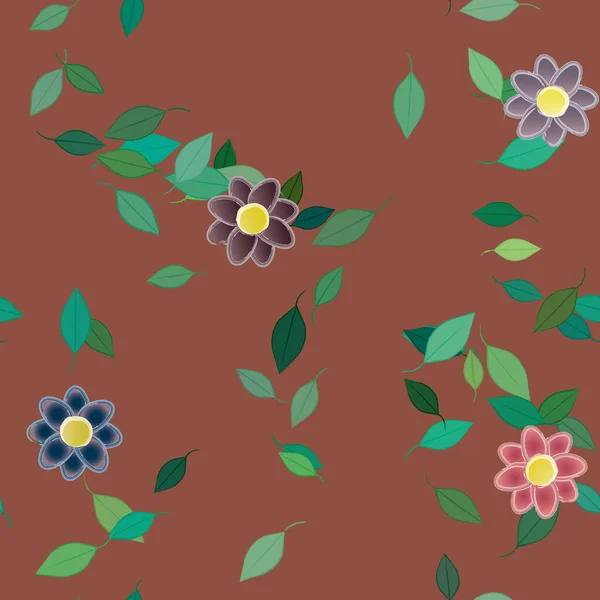 Flores Coloridas Simples Hojas Verdes Para Papel Pintado Ilustración Del — Archivo Imágenes Vectoriales