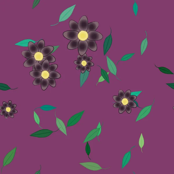 Composition Design Avec Fleurs Simples Feuilles Vertes Illustration Vectorielle — Image vectorielle