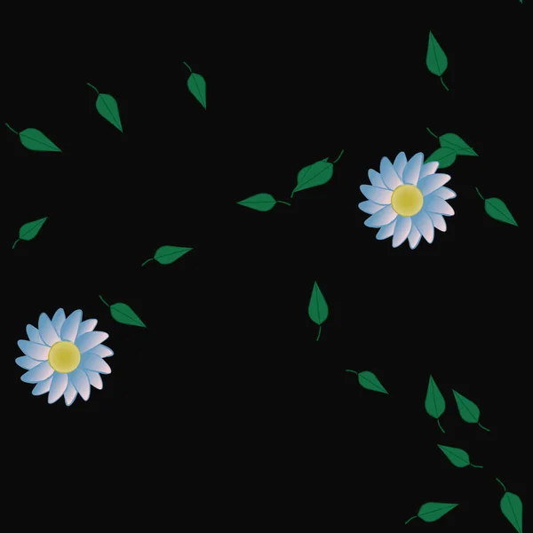 Composición Diseño Con Flores Simples Hojas Verdes Ilustración Vectorial — Archivo Imágenes Vectoriales