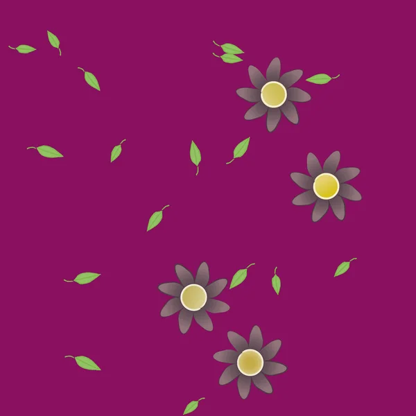 Plantilla Vector Con Flores Coloridas Simples Hojas Verdes — Vector de stock