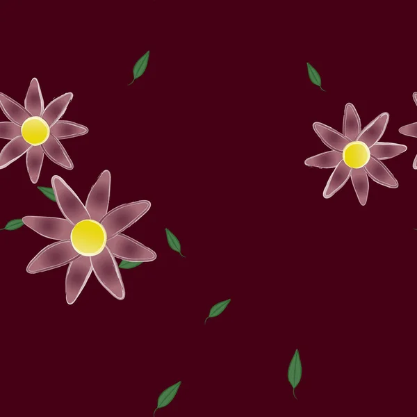 Flores Simples Con Hojas Verdes Composición Libre Ilustración Vectorial — Vector de stock