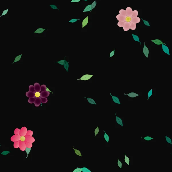 Fleurs Colorées Simples Feuilles Vertes Pour Papier Peint Illustration Vectorielle — Image vectorielle