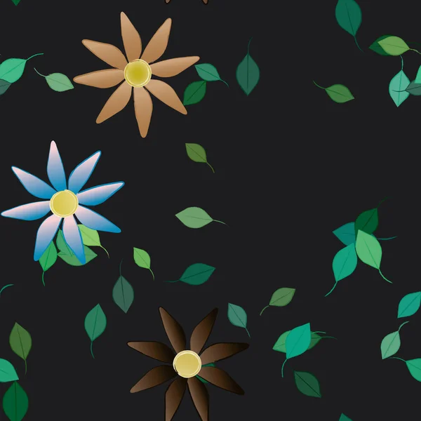 Fleurs Colorées Simples Feuilles Vertes Pour Papier Peint Illustration Vectorielle — Image vectorielle